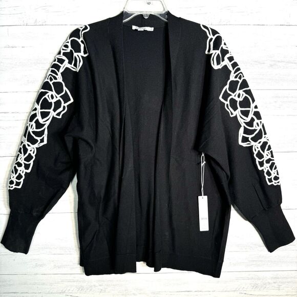 Chico's Sweaters - NEW Chicos Black Open Cardigan Sweater Embroidered Sleeves Sz XL Cashmere Blend